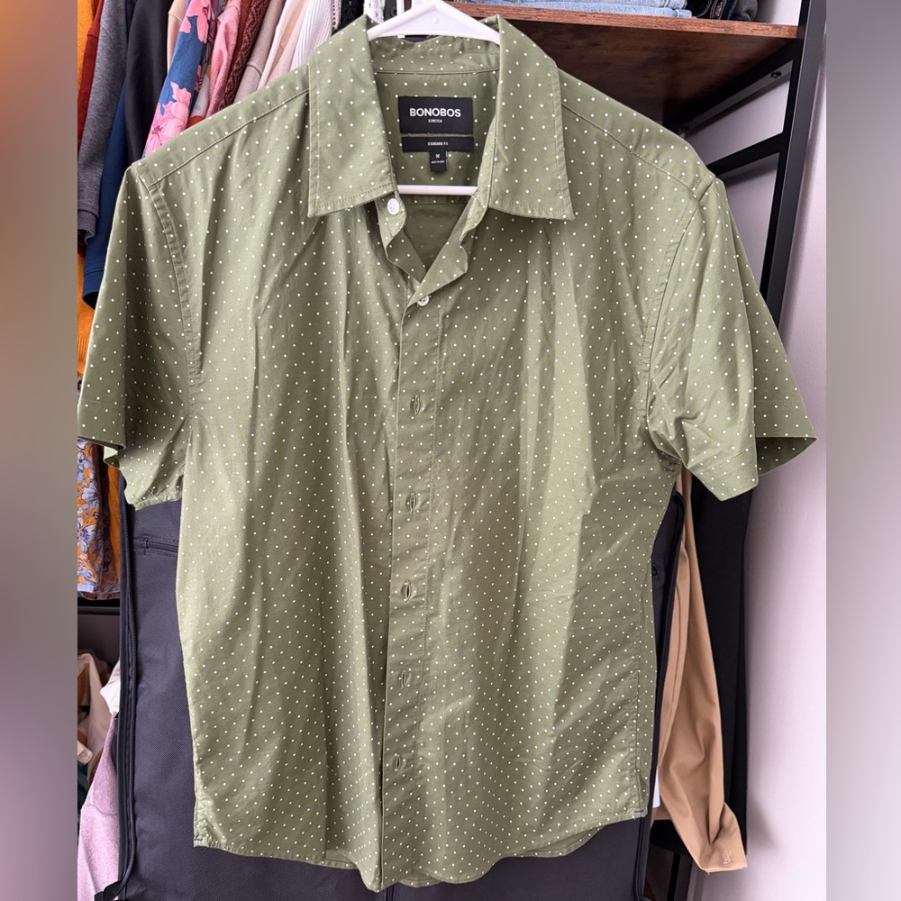 Bonobos Green Polka Dot Men's Shirt medium standard fit